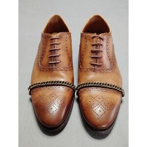 Rare Taft Grail Honey Brown Leather Dress Shoe Men 41 US 8.5 Lace Up Chain Spain
